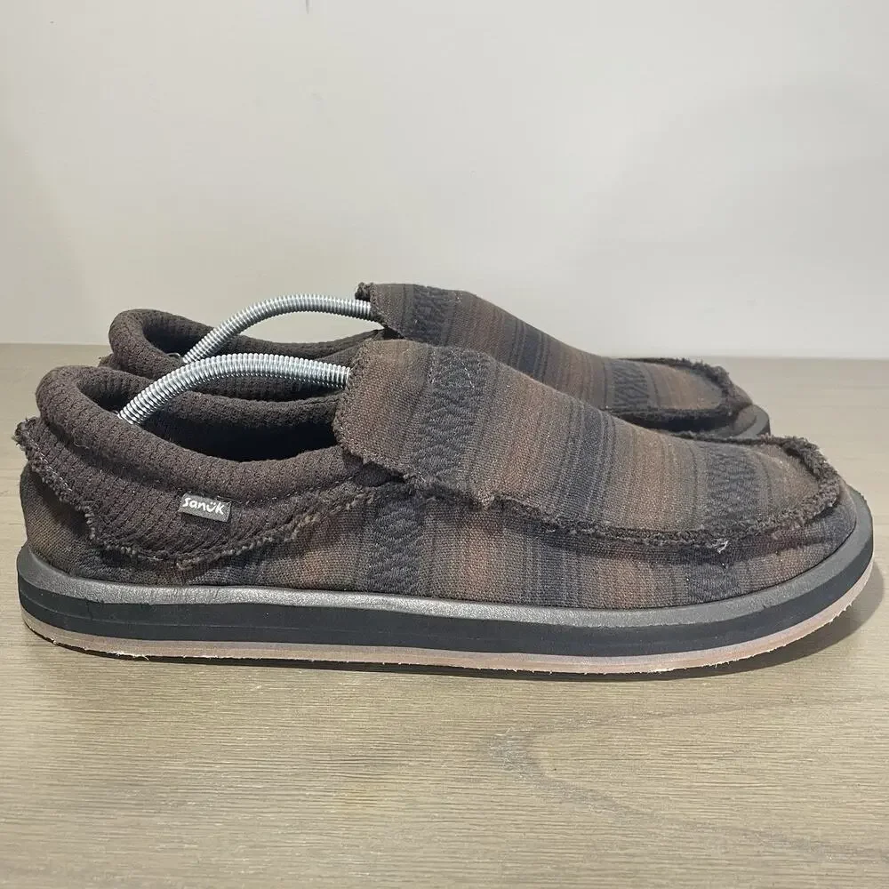 Sanuk Mens Size 14 Loafers NEW Chiba Blanket Shoes Brown Black Woven 1161270